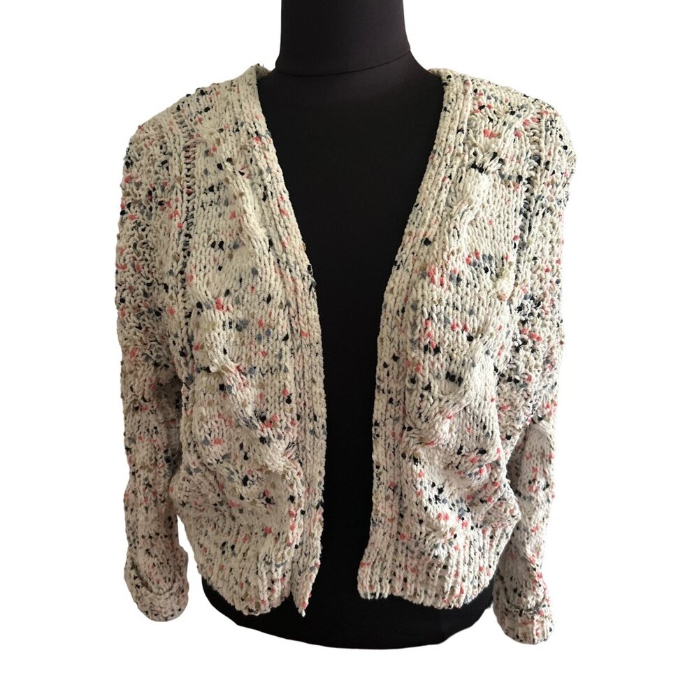 Moon & Madison Chunky Knit Ivory Pink Blue Cardigan Sweater Size XS